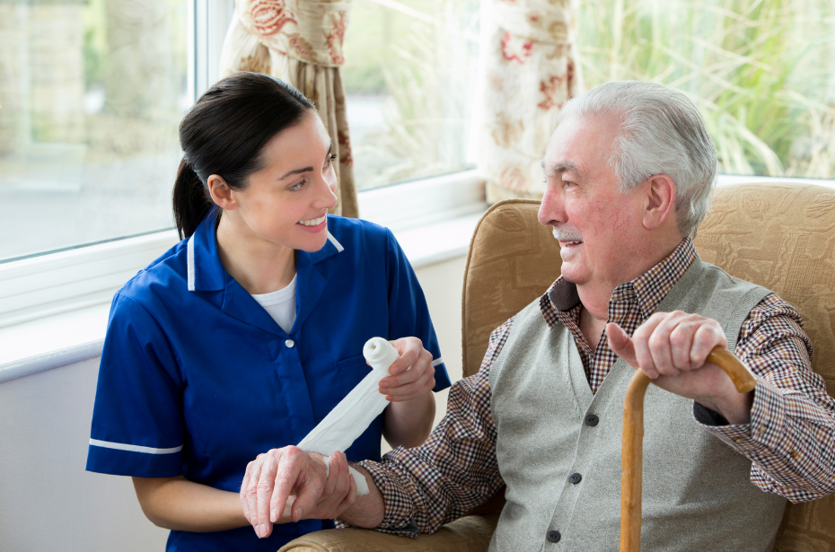 complex wound elderly patient bandage nurse support care